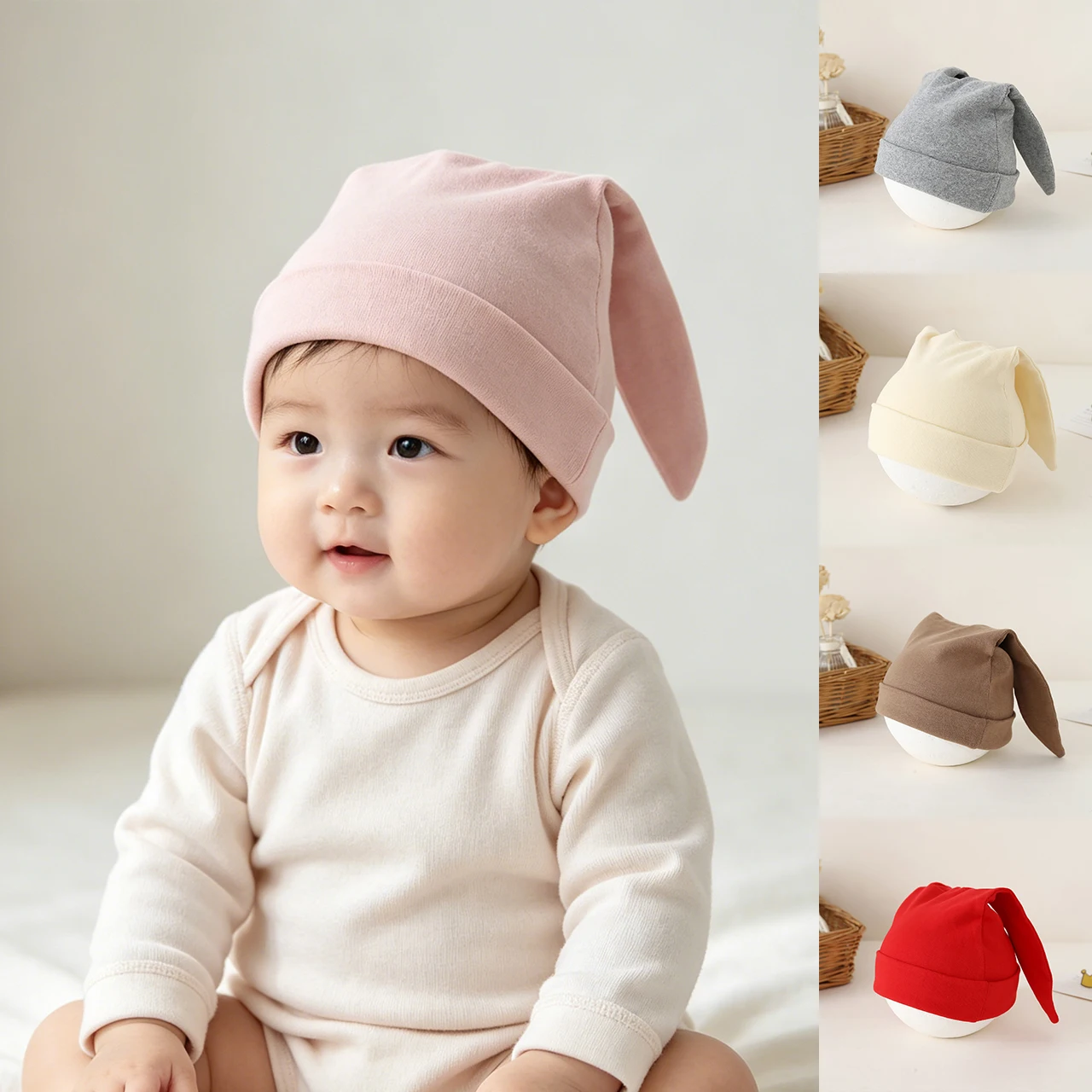Cute Lop-eared Newborn Fetal Hat Autumn Single-Layer Warm Baby Knit Hats Solid Color Woolen Bonnet Cute Children Beanies 0-2Year - view 5