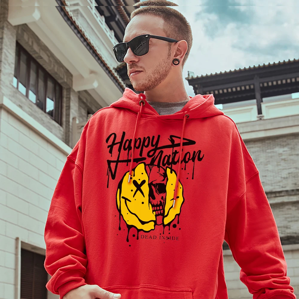 

Happy Nation Ripped Melting Face Icon And A Skull Man Cotton Hoodie Creative Fashion Loose Sweatshirt Hip Hop Street Mens Tops