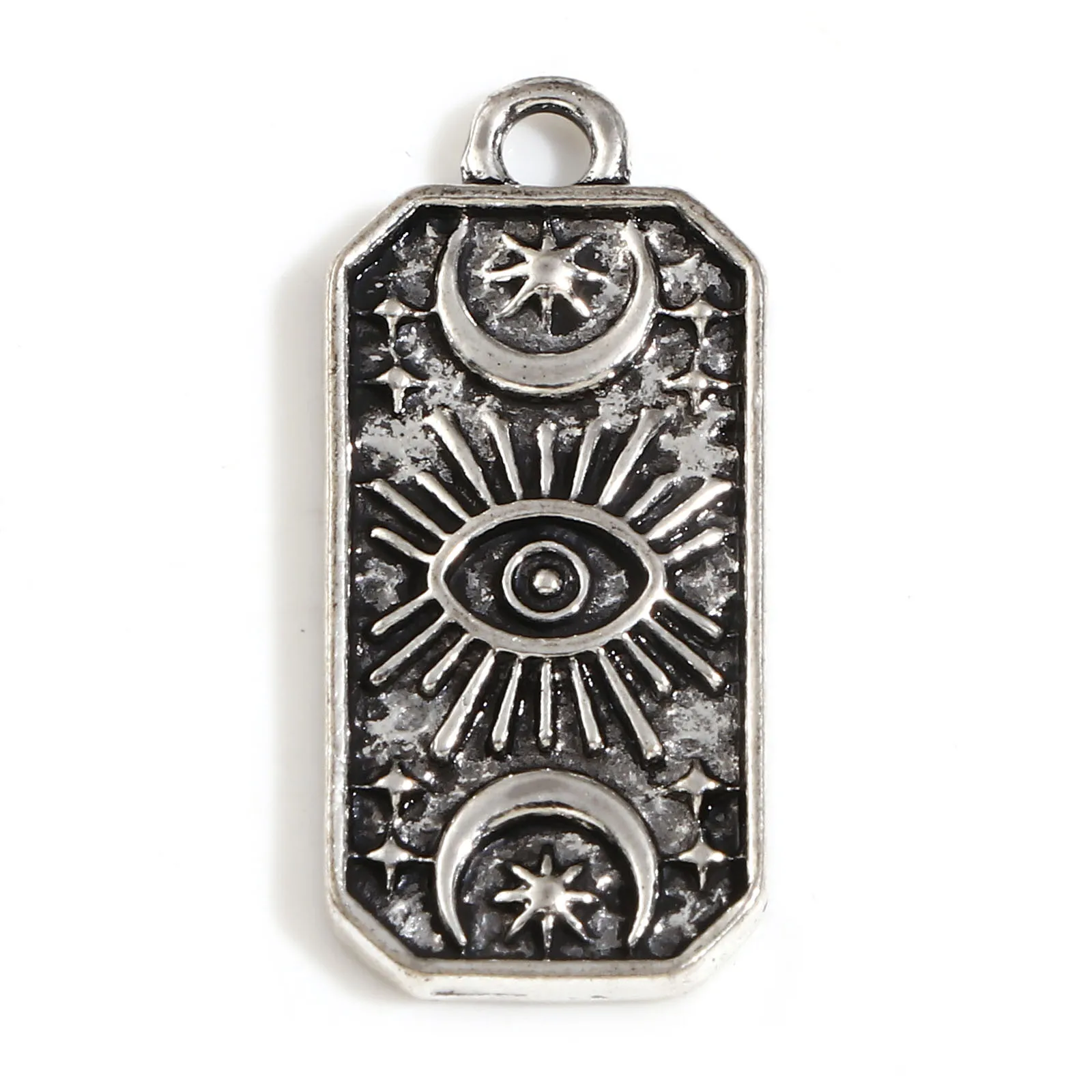 Antique Silver Color Religious Eye Of God Star Moon Pattern Octagonal Charms Pendants For Diy Jewelry Making About 25x11mm-10PCs