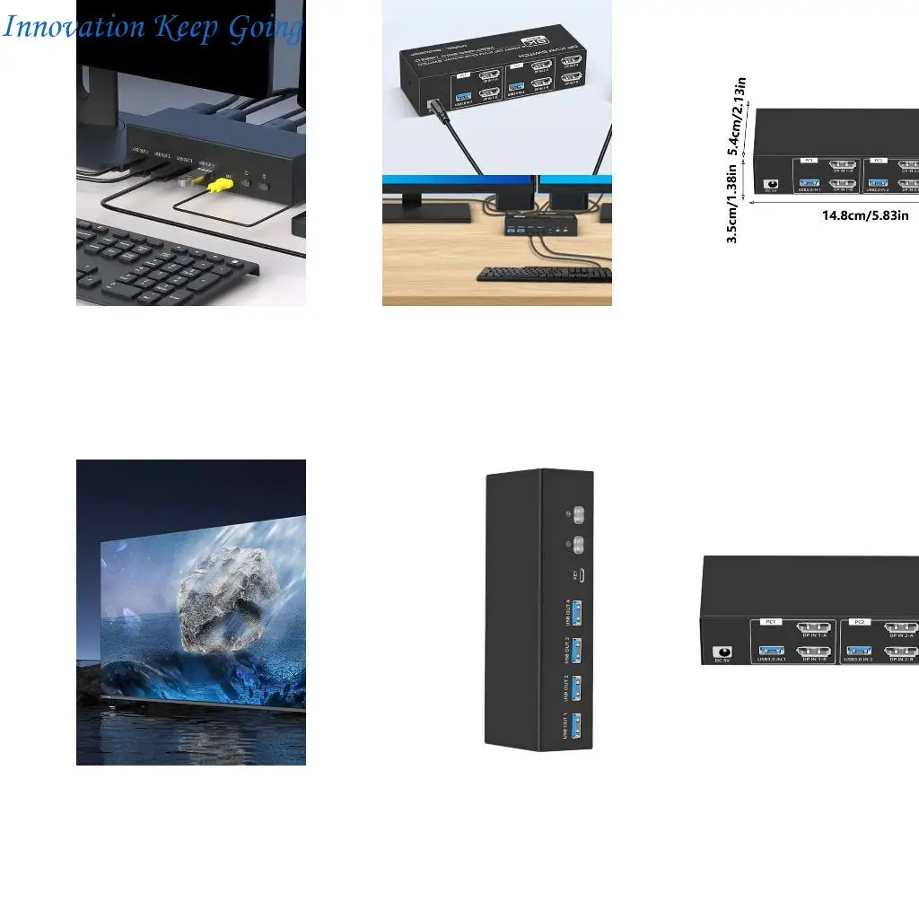 E65C Displayport KVM Switcher Mouse Keyboards Sharing Switcher8K60Hz/4K120Hz Double Monitors Support DisplayPort Interfaces