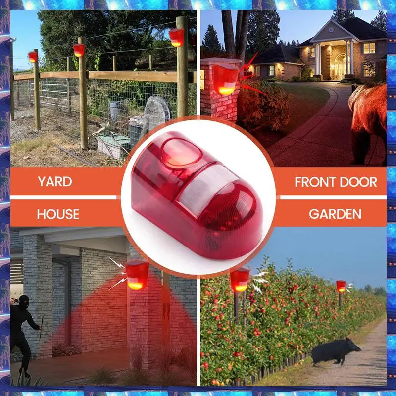 

2025 3 упаковки солнечного стробоскопа с датчиком движения, сигнализация, 129 дБ, звуковая охранная сирена, IP65, водонепроницаемая для виллы, фермы, двора, сада, 3