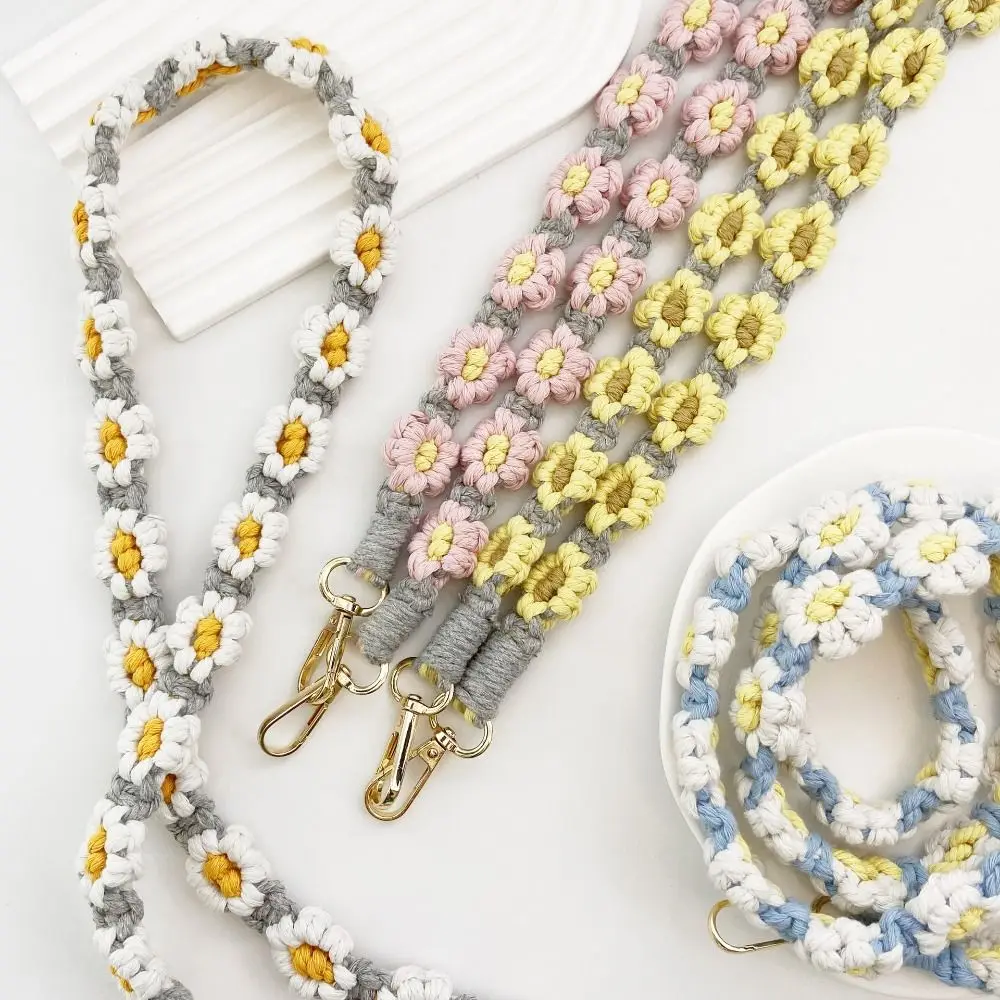 

Handmade Daisy Flower Macrame Keychain Cute Braided Mobile Phone Charm Creative Boho Floral Bohemian Key Fob Strap Mobile Phone