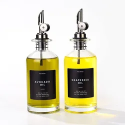 Oil and Vinegar Dispenser with Metal Spout, Leak Proof Oil Pot, Seasoning Container, Kitchen Glass Bottle Dispenser