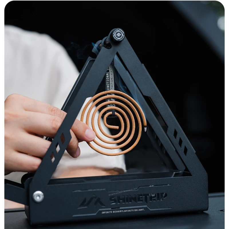 

Outdoor Mosquito Coil Holder Tactical Triangle Light Box Camping Lantern Stand Portable Bug Repellent Rack for Tent Hiking BBQ