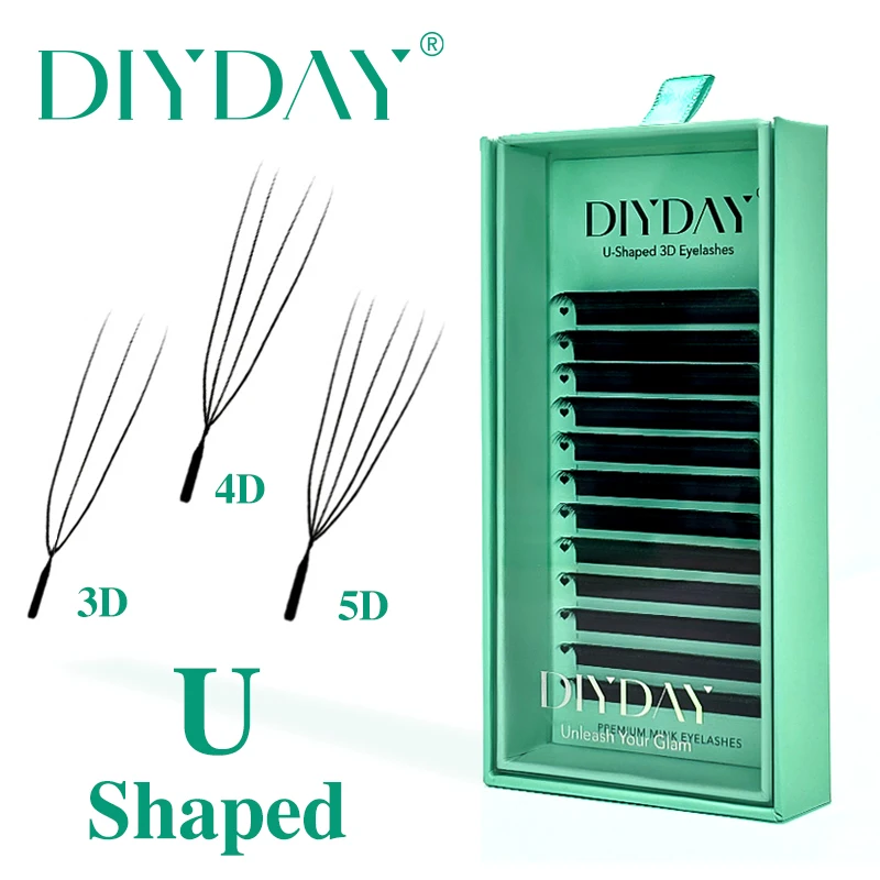 DIYDAY U على شكل ثلاثية الأبعاد 4D 5D رمش تمديد نمط جديد U شكل ث بلوم جلدة المشجعين مسبقة الصنع خفيفة الوزن رقيق المنك فو الرموش