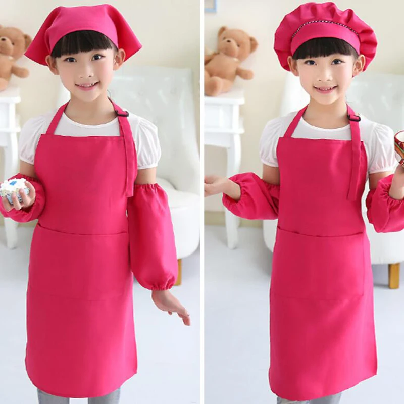 

B17CC 12 Piece Children's Chef Hat Apron Set, Boy and Girl Apron Children Adjustable Cotton Apron Kitchen Apron Belt