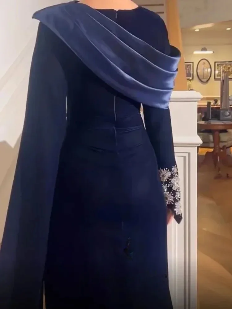 Eleganckie sukienki wieczorowe LAYXHS z dekoltem w serek, zdobione koralikami, z długimi rękawami, syreni krój, plisowane sukienki na studniówkę, szyte na miarę فساتين سهرات