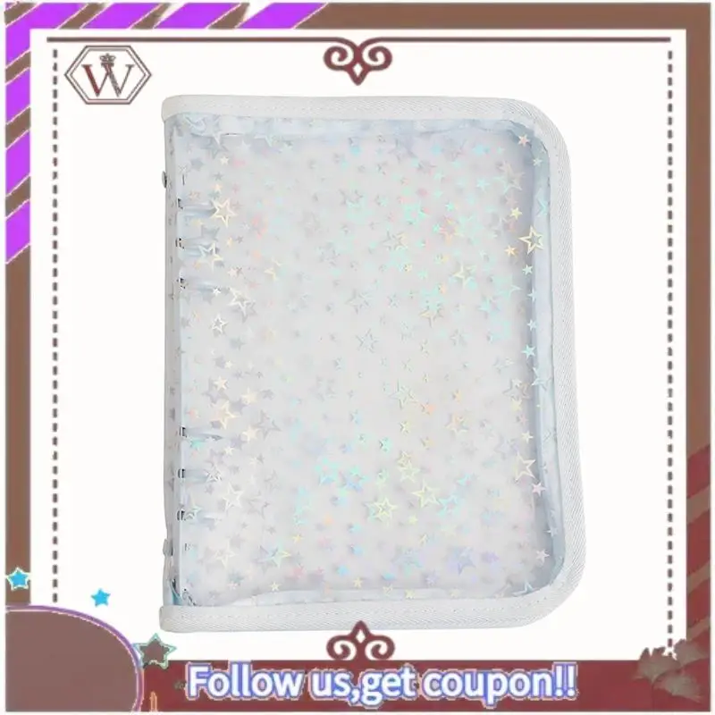 最新の A5 予算バインダーカバー ジッパー付き、グリッタースター A5 6 リングバインダープランナー、クリア PVC 詰め替えノートブックシェル ライトブルー