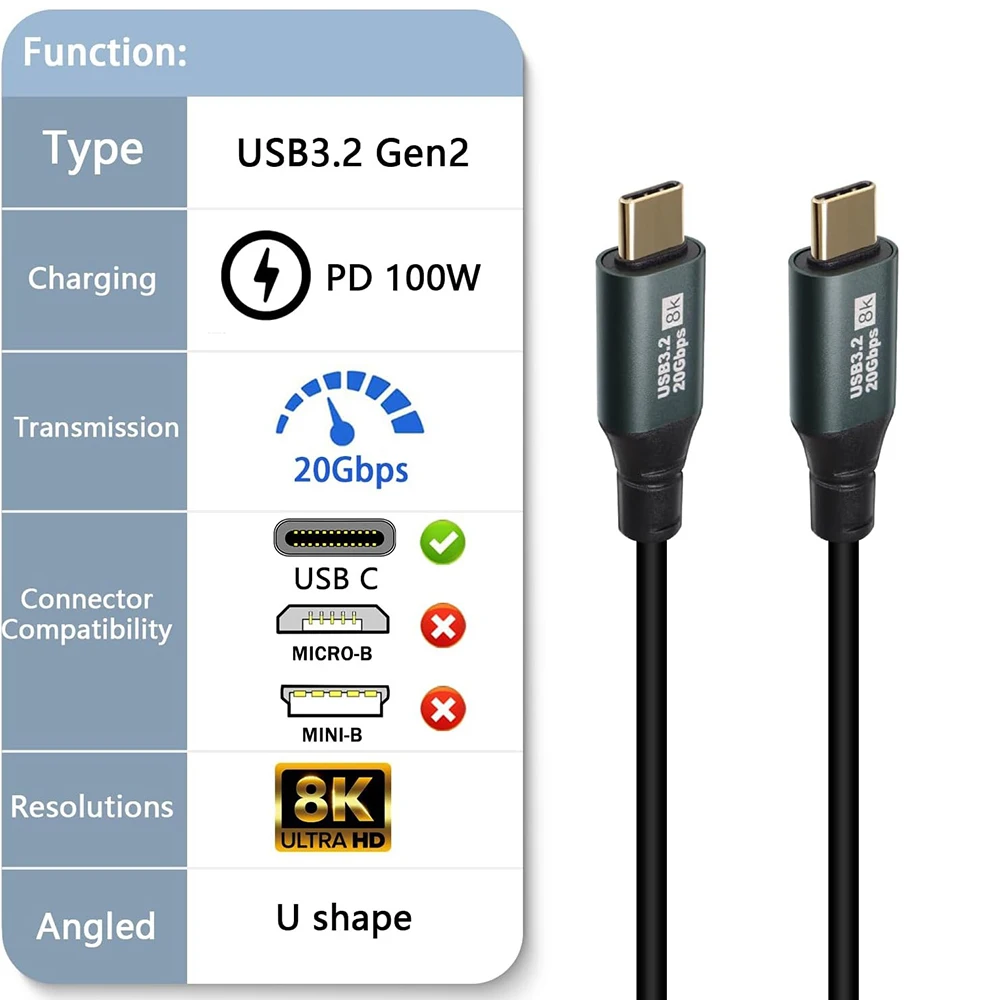 USB C Coiled Spring Spiral Cable USB 3.2 Gen2 20Gbps 8K@60Hz Display Type-C PD 100W Fast Charging Cord for Car Phone Laptop VR