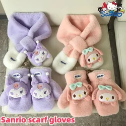 Sanrio Kawaii My Melody Plush Kuromi Children'S Scarf Cinnamoroll Glove Accessories Soft Thickened Kids Scarves Girls Cute Gifts