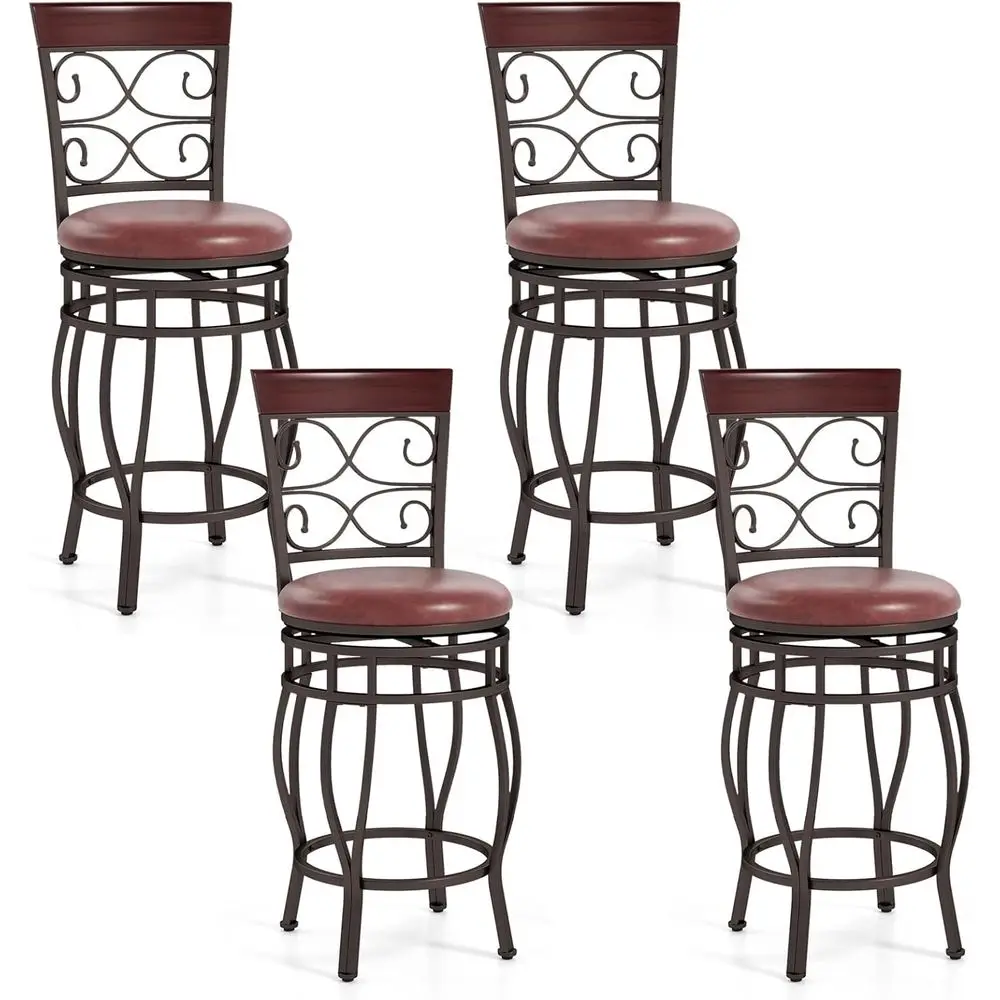 

Набор из 4 барных стульев высотой 26 дюймов с поворотным механизмом, обивкой из искусственной кожи, спинкой, грузоподъемностью 330 фунтов, винтажный металлический каркас в стиле рустик, коричневый