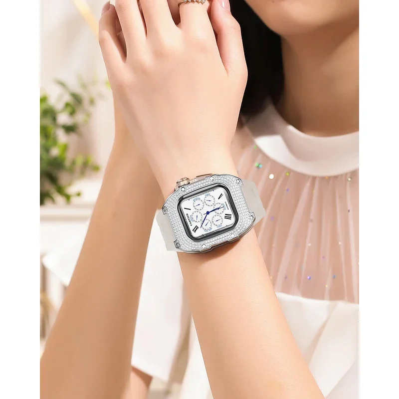 Kit Soul Cool Mod per Apple Watch Serie 9 8 7 SE 3 41mm Accessori di lusso intarsiati con diamanti in titanio Applicare a s6/5/4 SE 40mm