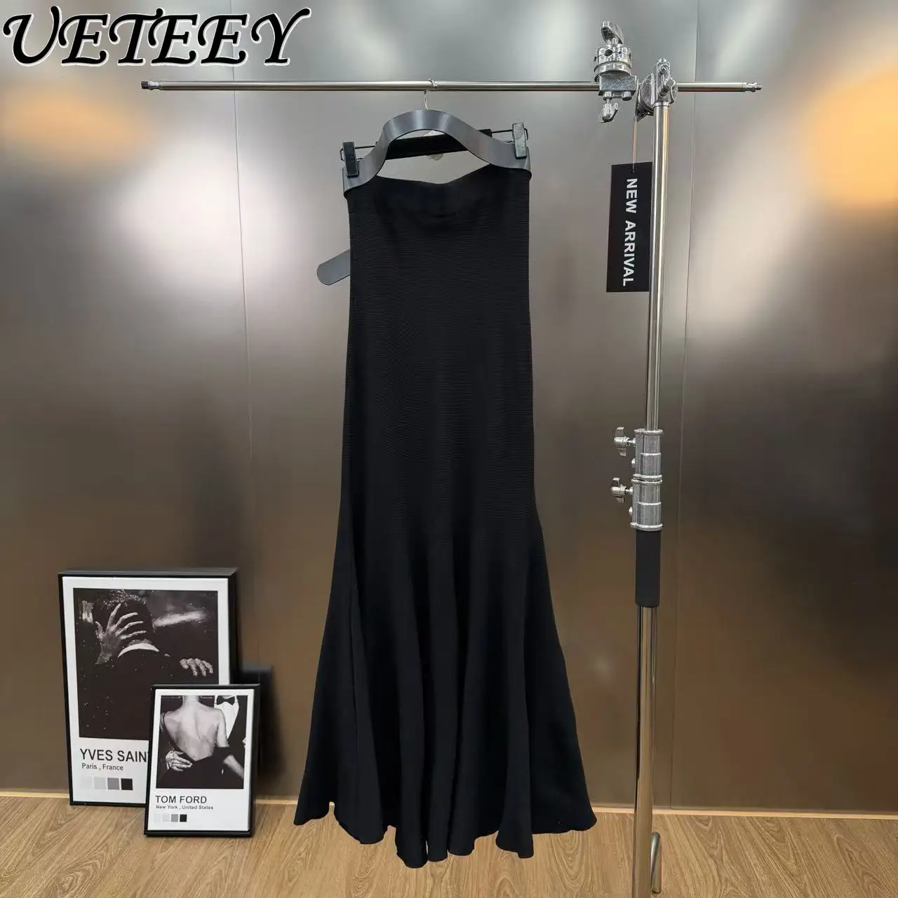 Rok Rajut Ekor Ikan Berhias Sabuk Heavy-duty Musim Dingin, Rok Panjang Slim Warna Solid Berpinggang Tinggi yang Elegan untuk Wanita