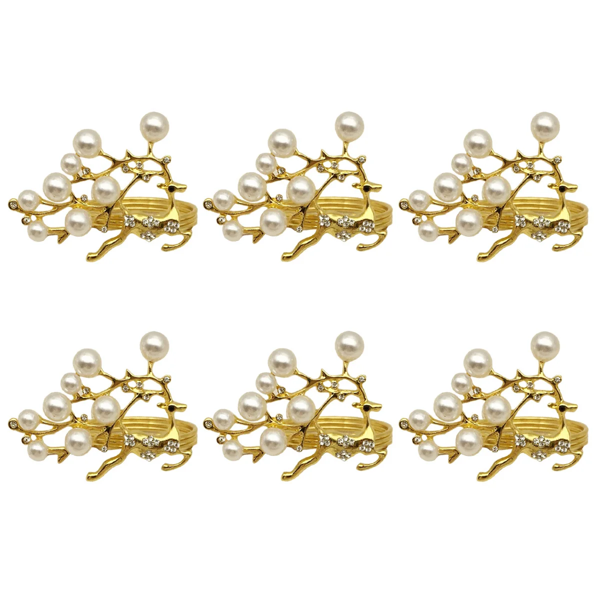 

6Pcs Christmas Napkin Rings Pearl Elk Design Alloy Buckles Dining Table Decoration Party Wedding Christmas Napkin Ring