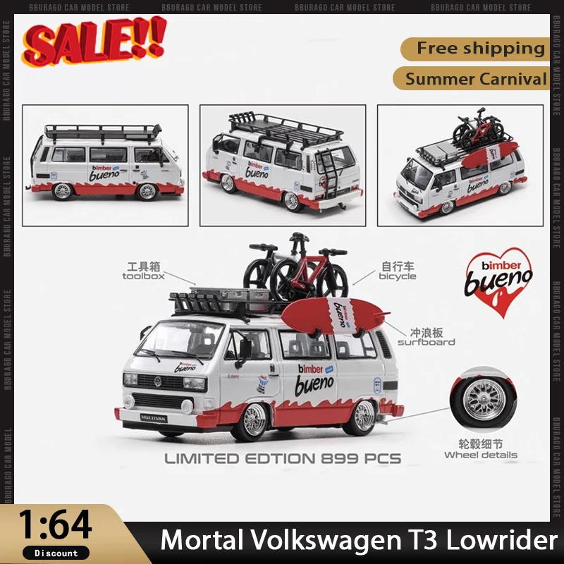 

Новый Mortal 1:64 Volkswagen T3 Lowrider, модель игрушечного автомобиля из сплава, индивидуальный фургон, литой автомобиль, готовая коллекция для подарков