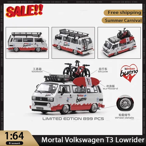 Ny Mortal 1:64 Volkswagen T3 Lowrider leksaksbil i legering, specialbyggd skåpbil, gjuten bil, färdig visningssamling för presenter 6 best sales lowrider modellbil - №5