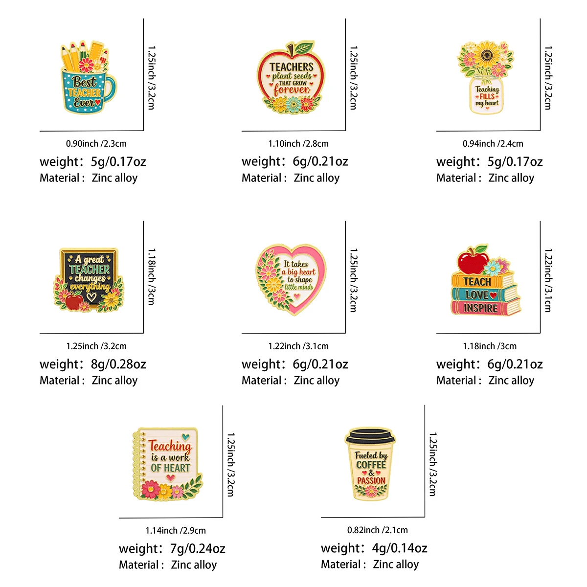 8Pcs Teacher Appreciation Enamel Pin Set Inspirational Quote Lapel Badge Brooch For Backpack Educators Gift