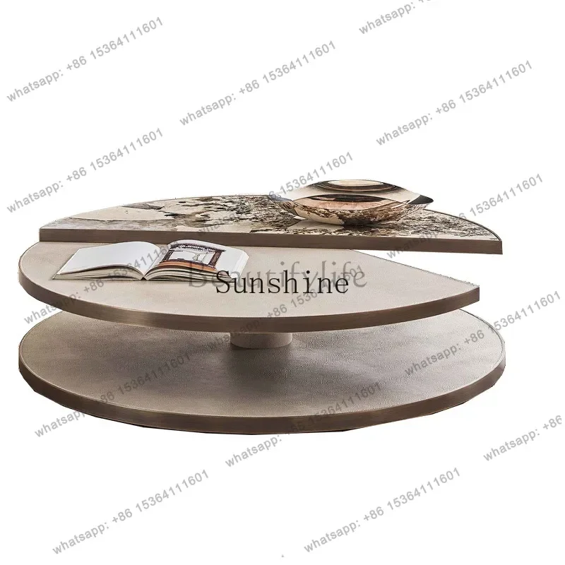 Bronze round few marble leather combination light luxury minimalist table fashionable atmosphere
