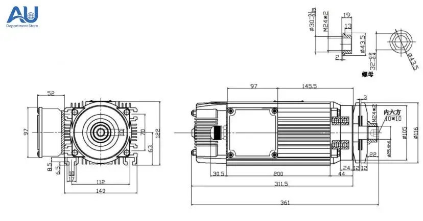 2.2KW Square Air Cooled Spindle Motor 3000/6000RPM For Aluminum Wood Glass Plastic