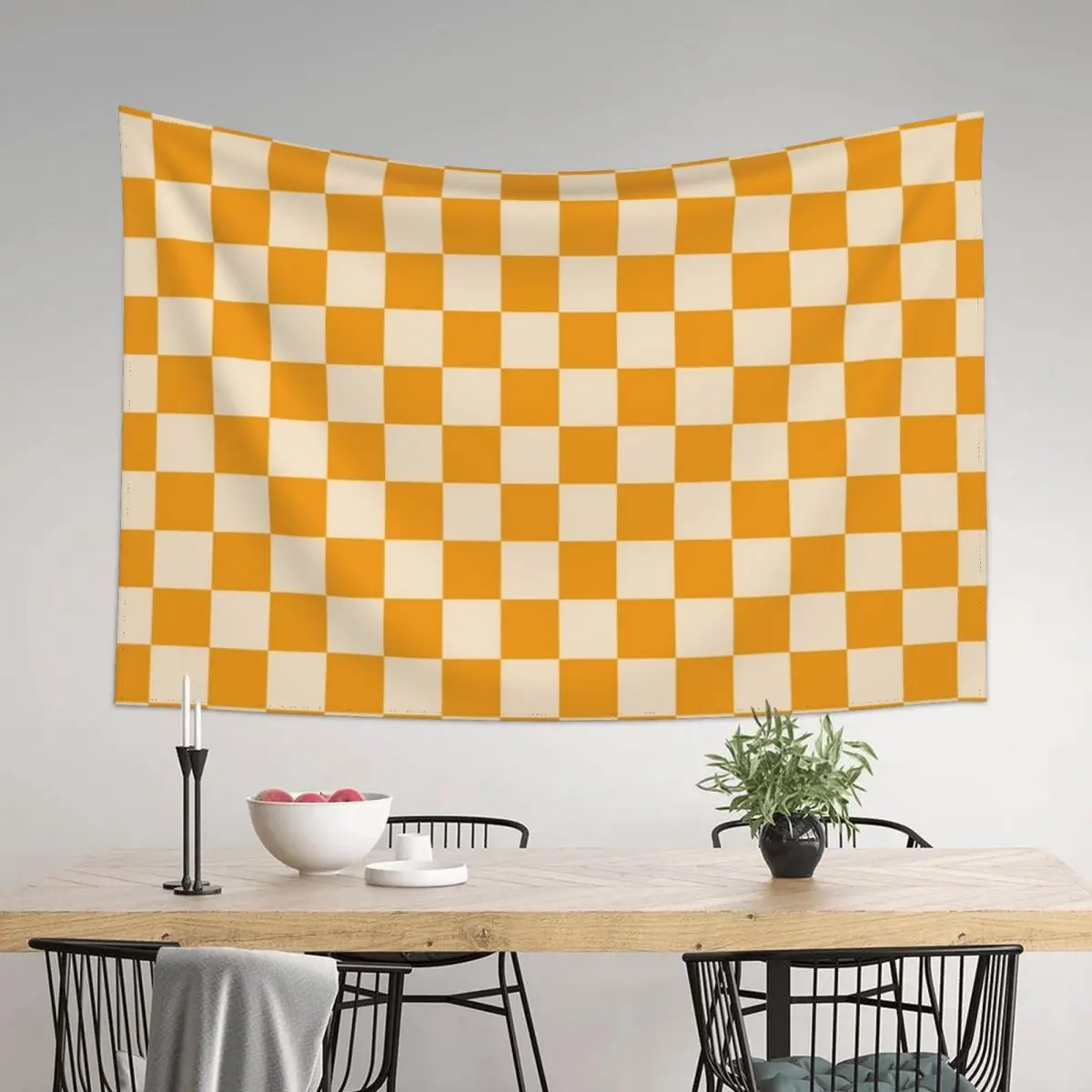 

Checkerboard Mini Check Checked Pattern in Honey Mustard and Cream Tapestry Wall Deco Decoration Wall Tapestry