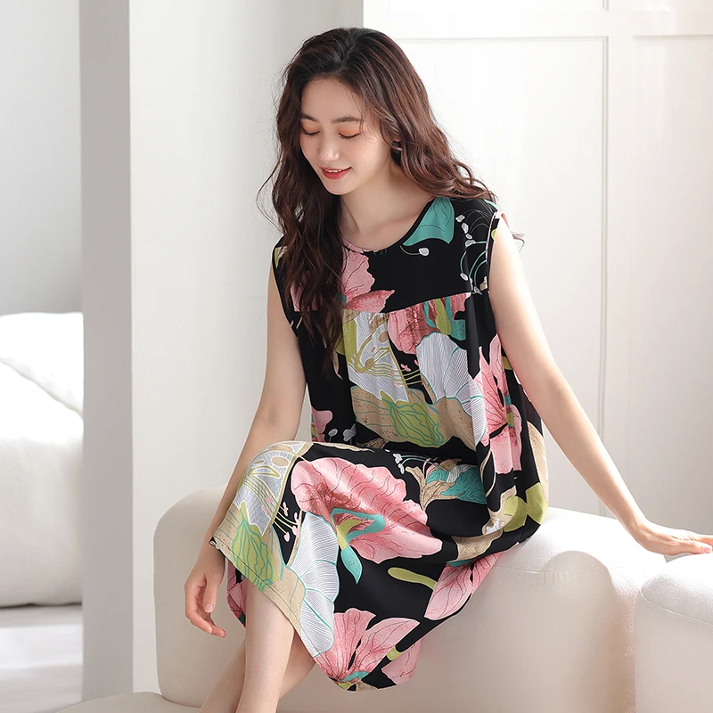 Camisón Sexy de Modal para mujer, ropa de dormir de encaje sólido, camisón suelto para niñas jóvenes, M-4XL