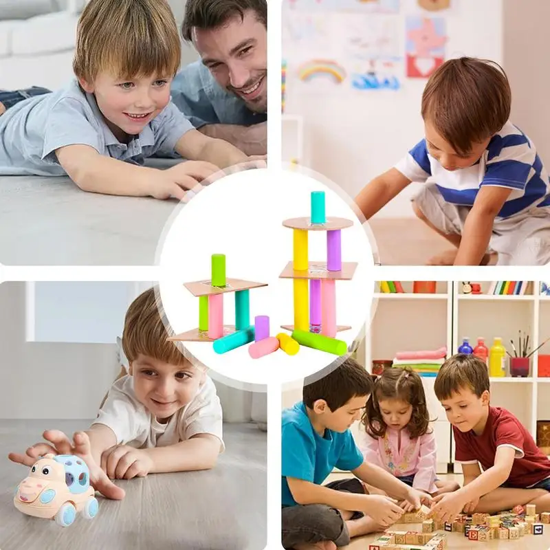 Bloques de construcción cilíndricos, bloques de construcción cilíndricos equilibrados, juego de juguetes apilables, juguetes sensoriales y Montessori, formas 3D coloridas