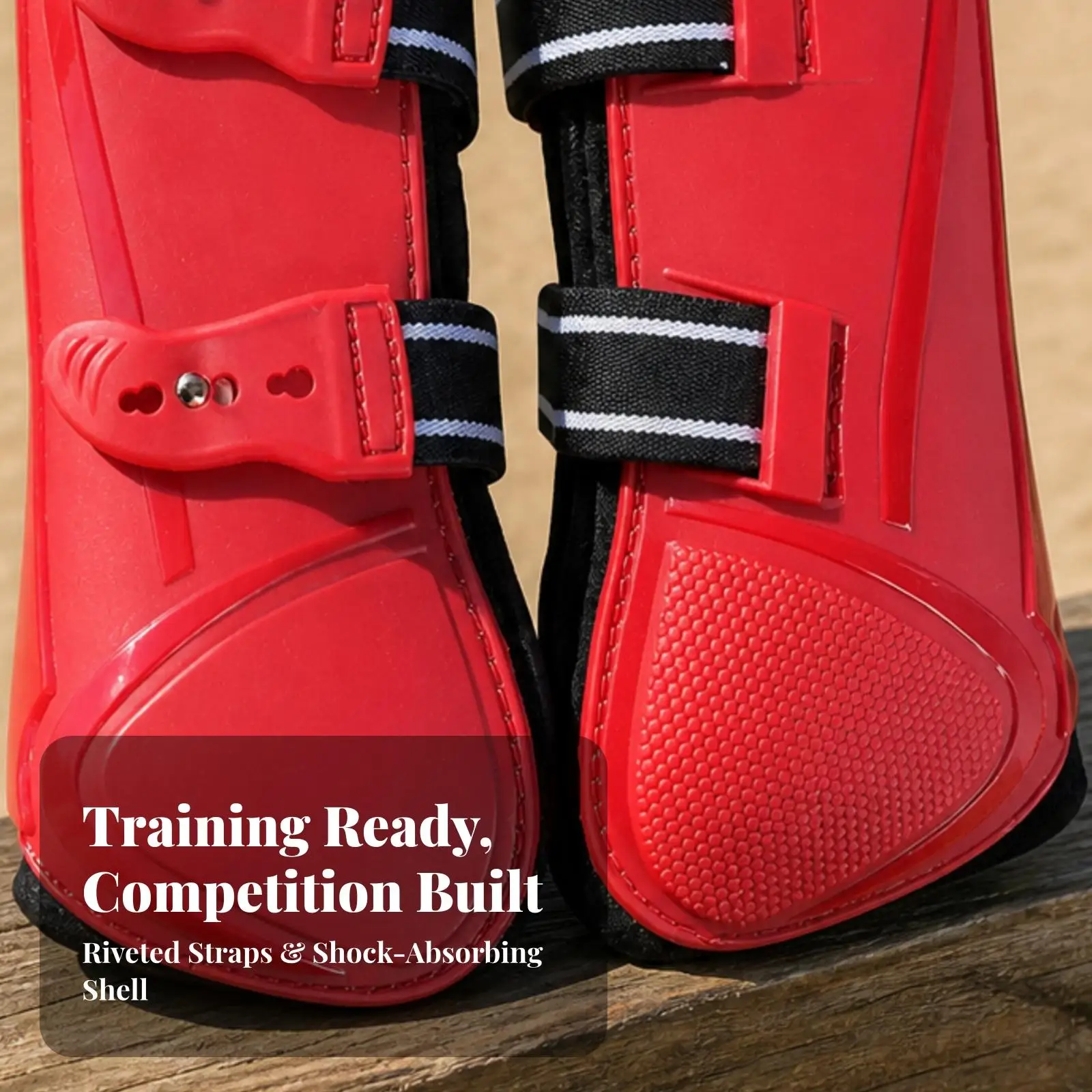 Front Leg Horse Boot with Glossy PU Shell and Neoprene Lining for Impact Protection in Equestrian Sport