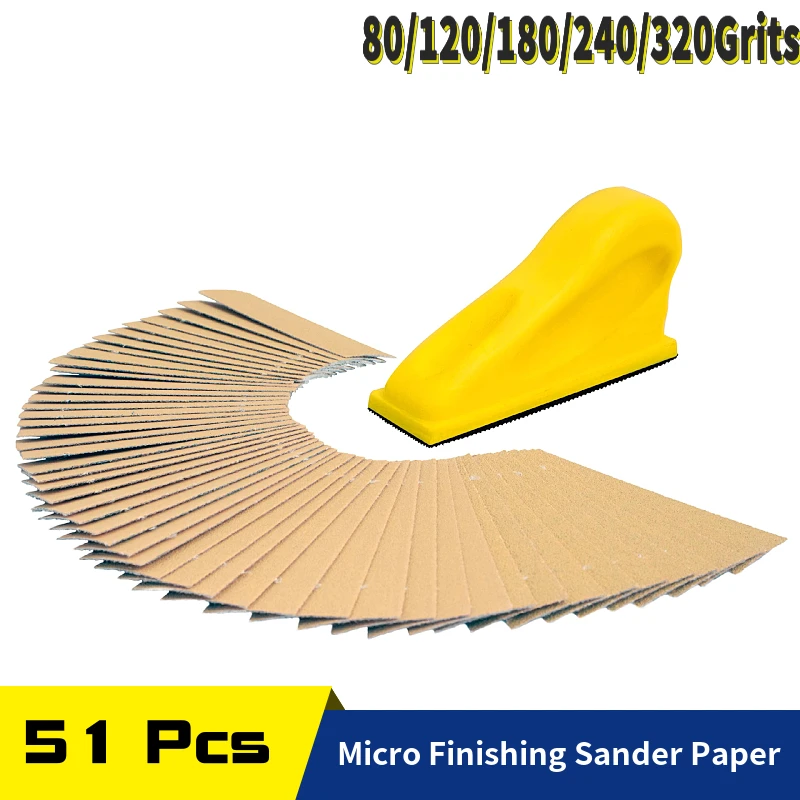 

50 Pcs Micro Sander Kit 3.5” x 1” Mini Sander Detail Hand Sanding Tools + Sandpaper Assorted Grit for DIY Crafts Wood Polishing