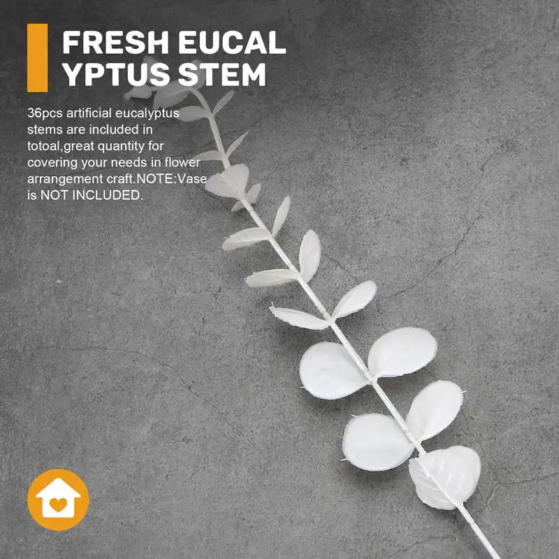 White Artificial Eucalyptus Stems,36Pcs Faux Eucalyptus Branches Leaves Arrangement Wedding Bouquet Decor