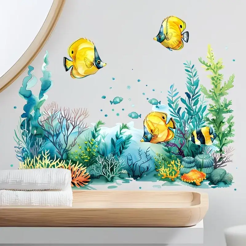 Ocean Fish Sink Area Background Wall Sticker Bathroom Wall Decoration Self-Adhesive Removable Waterproof Creative Sticker