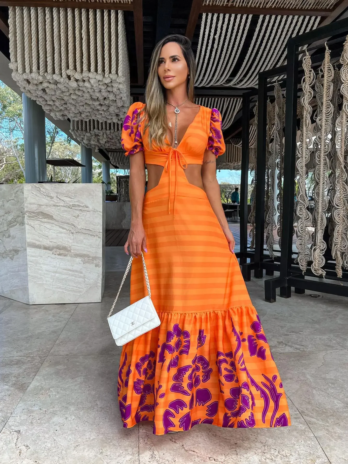 Vestido largo estampado con cuello en V para mujer, vestido largo elegante de manga corta con cuello Halter, ropa de fiesta de noche ajustada de verano