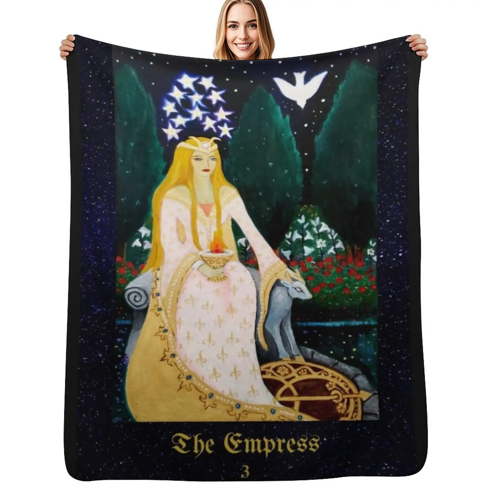 

Empress Tarot Card Throw Blanket Cozy Napping Blanket Gift for Mom Dad