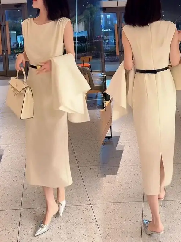 

Модный женский деловой костюм-двойка: пиджак и платье с пэчворком, новинка, полиэстер, длинный рукав, длинные брюки