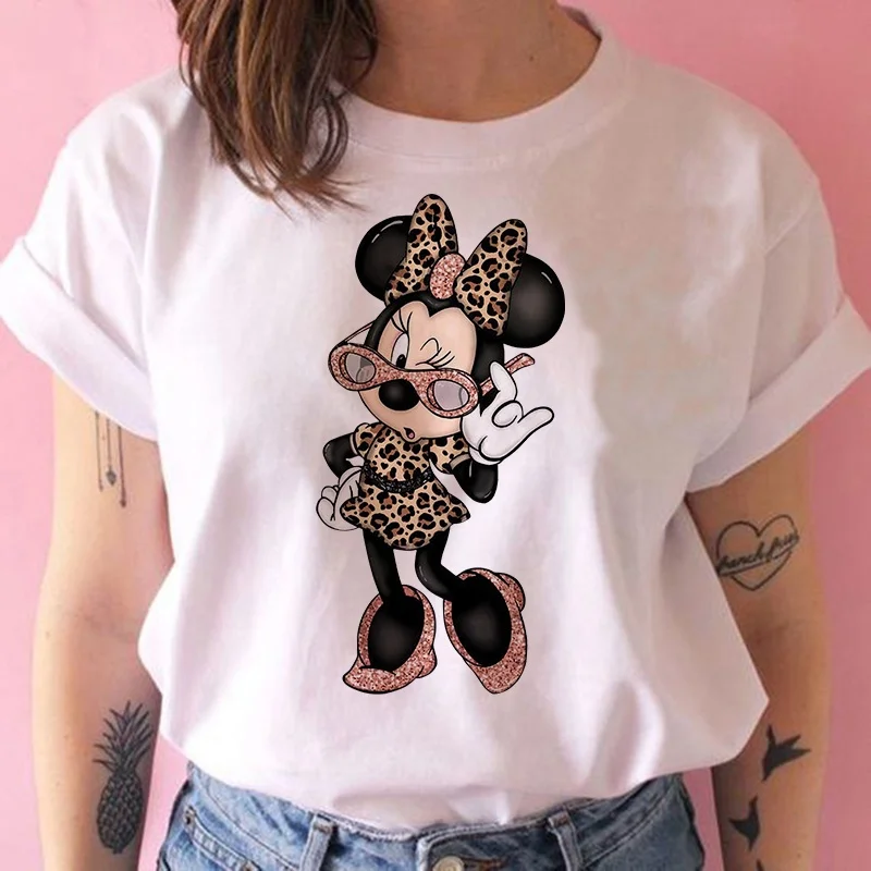 2025-26 여름 패션 미키 티셔츠 Y2k 미니 마우스 모자 프린트 100% 면 프린트 티셔츠 여성용 루즈핏 디즈니 티셔츠