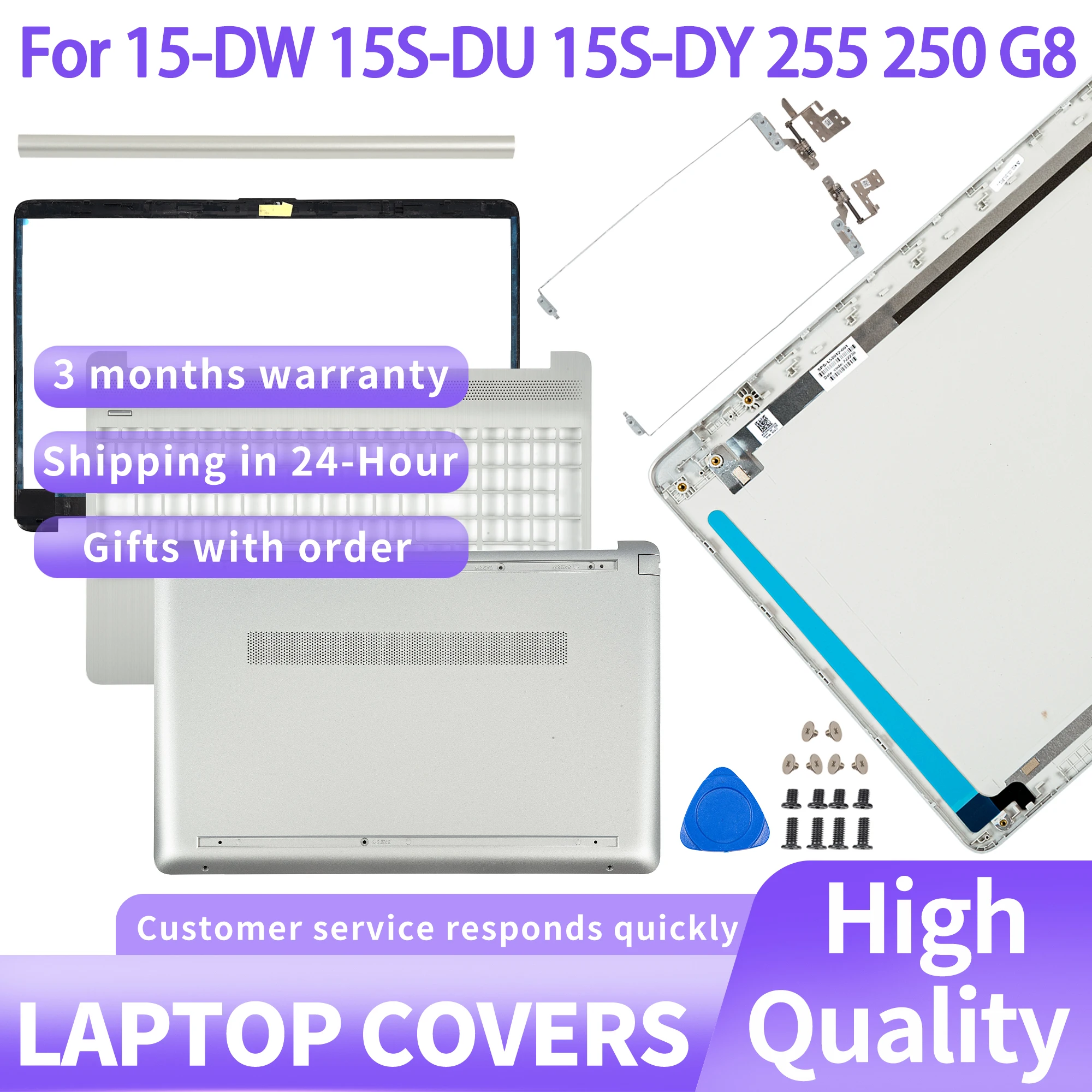 

For Lid 15-DW 15S-DU 15S-DY 15S-DR 255 G8 250 G8 TPN-C139 LCD Back Cover Front Bezel Hinges Palmrest Bottom Black/Silver