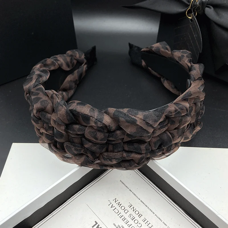 Leopardenmuster Modische Gewebte Haarspange Haarband Vielseitiger Kopfschmuck mit Zähnen Rutschfeste Haarspange Stirnband – Detail 2