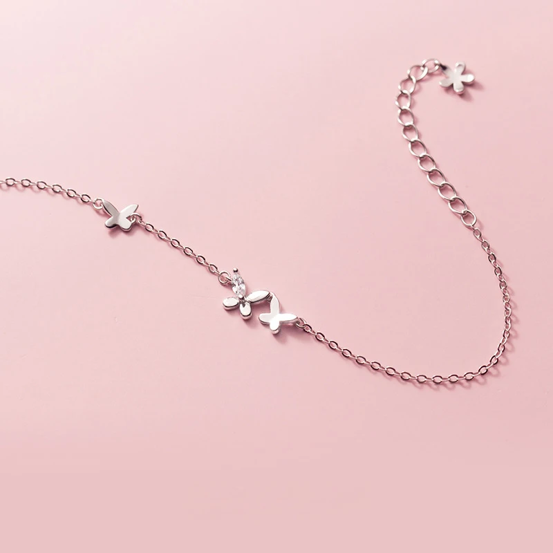 Modian New 925 Sterling Silver Clear CZ Butterfly Minimalist Chain Bracelet for Women Girl Original Bangle Fashion Fine Jewelry