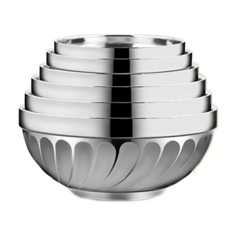 12/14/15/16/18CM Stainless Steel Noodles Bowl Double Layer Anti Scalding Insulated Rice Soup Bowl Thickened Lamian Noodles Bowl