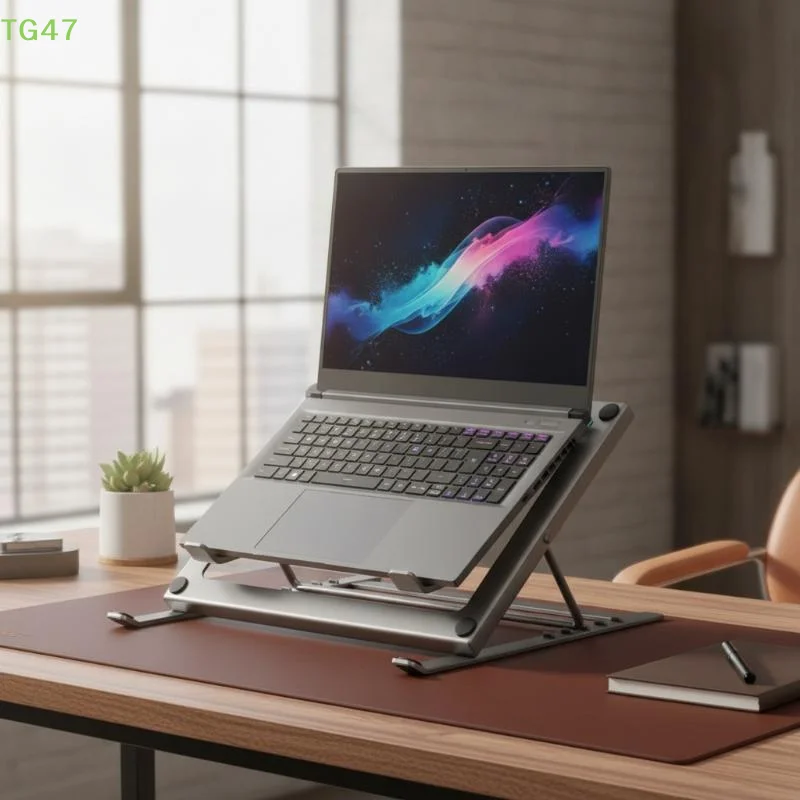 【LS】Portable Foldable Iron Laptop Stand Multi Angle Adjustment Anti-Slip Pads Notebook Holder for Business Travel Home Office