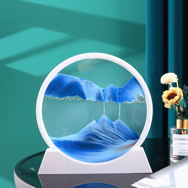 3D 풍경 무빙 샌드 아트 그림 퀵샌드 공예, 둥근 유리, 깊은 바다 액체 모래 시계, 흐르는 모래 그림, 홈 장식 선물