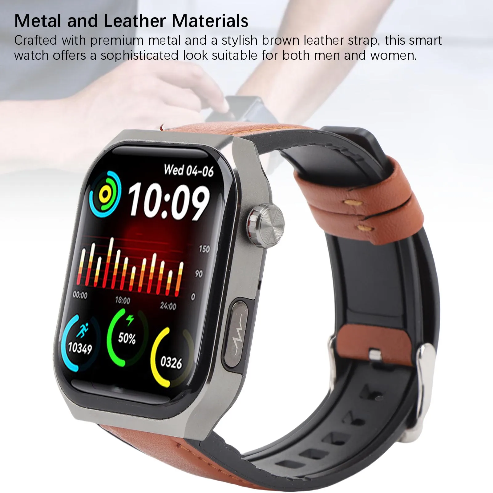 Fitness Smartwatch Bluetooth 5.3 Smart Call. 1 Polegada LCD 52 modos esportivos Alerta SOS com pulseira de couro para homens para corrida