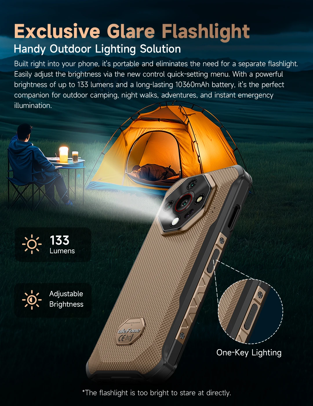 Ulefone Armor X16 Pro 10360mAh Glare Flashlight 5G Rugged Phone Smartphone Android 15 Up to 16GB+256GB 64MP Main Cam 6.56" 120Hz