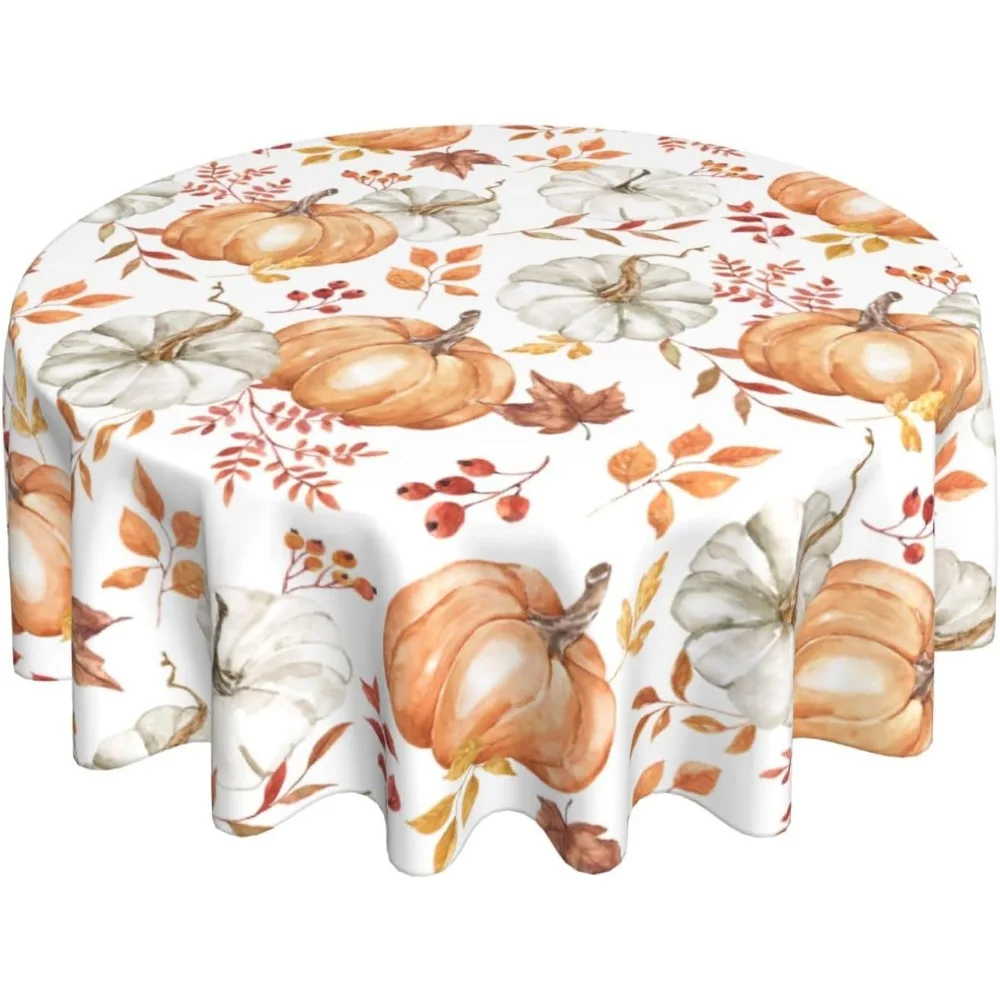 Fall Round Tablecloth 60 Inch Burnt Orange Grey Pumpkin Maple Leaf Table Cloth Autumn Harvest Thanksgiving Table Covers