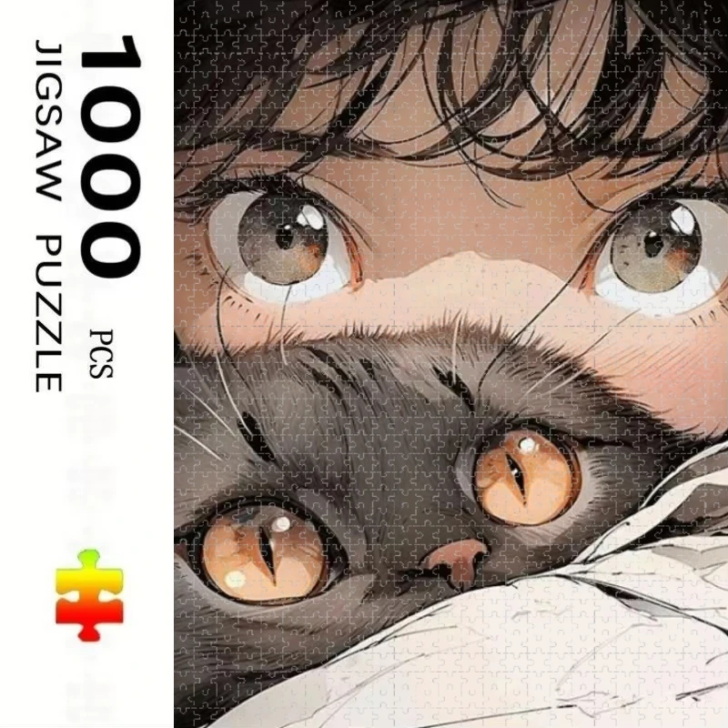 Adult Jigsaw Puzzle 500/1000 Pieces Puzzle Anime Girl and Cat  Paper Puzzle Decorative Painting Exercise Brain Thinking