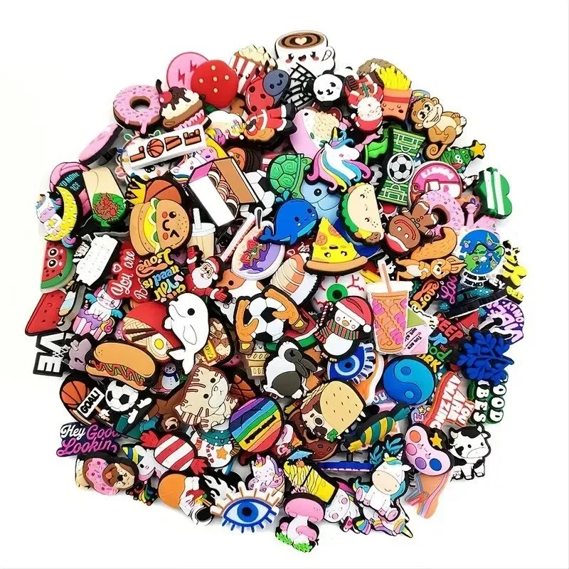 100 Pcs Cartoon Shoe Charms for Crocs Jibits Bubble Slides Sandals PVC Shoe Decorations Accessories For Teens