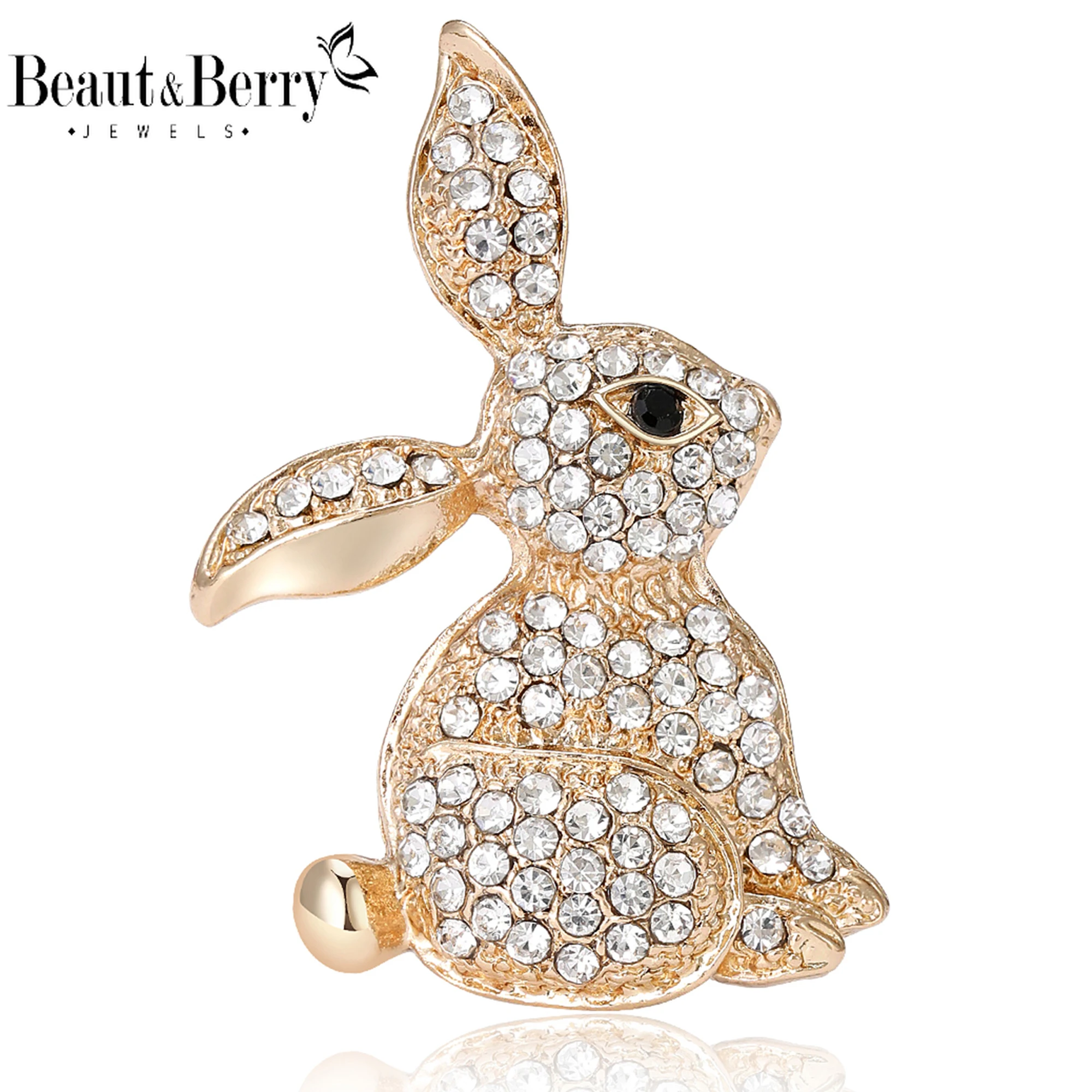 Beaut&Berry Shiny Rhinestone Rabbit Brooches for Women Unisex Animal Pins Multi-color Available Casual Party Accessories Gifts