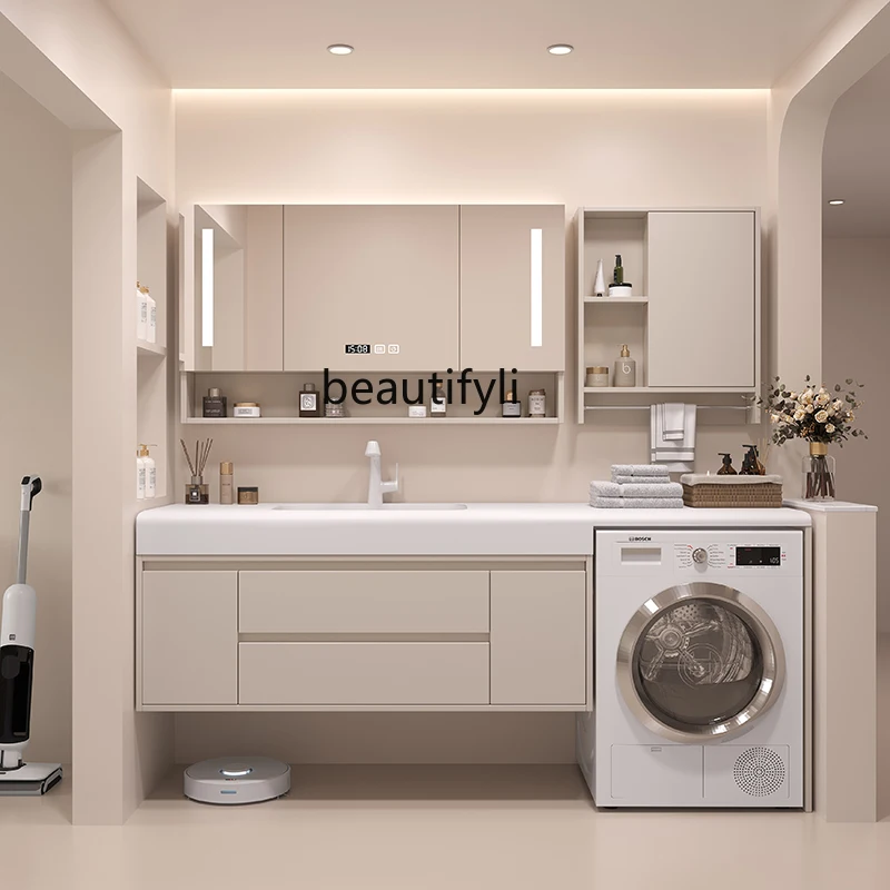 

Light luxury, integrated basin, balcony, washing machine cabinet, combined bathroom cabinet, washstand, hand washbasin.