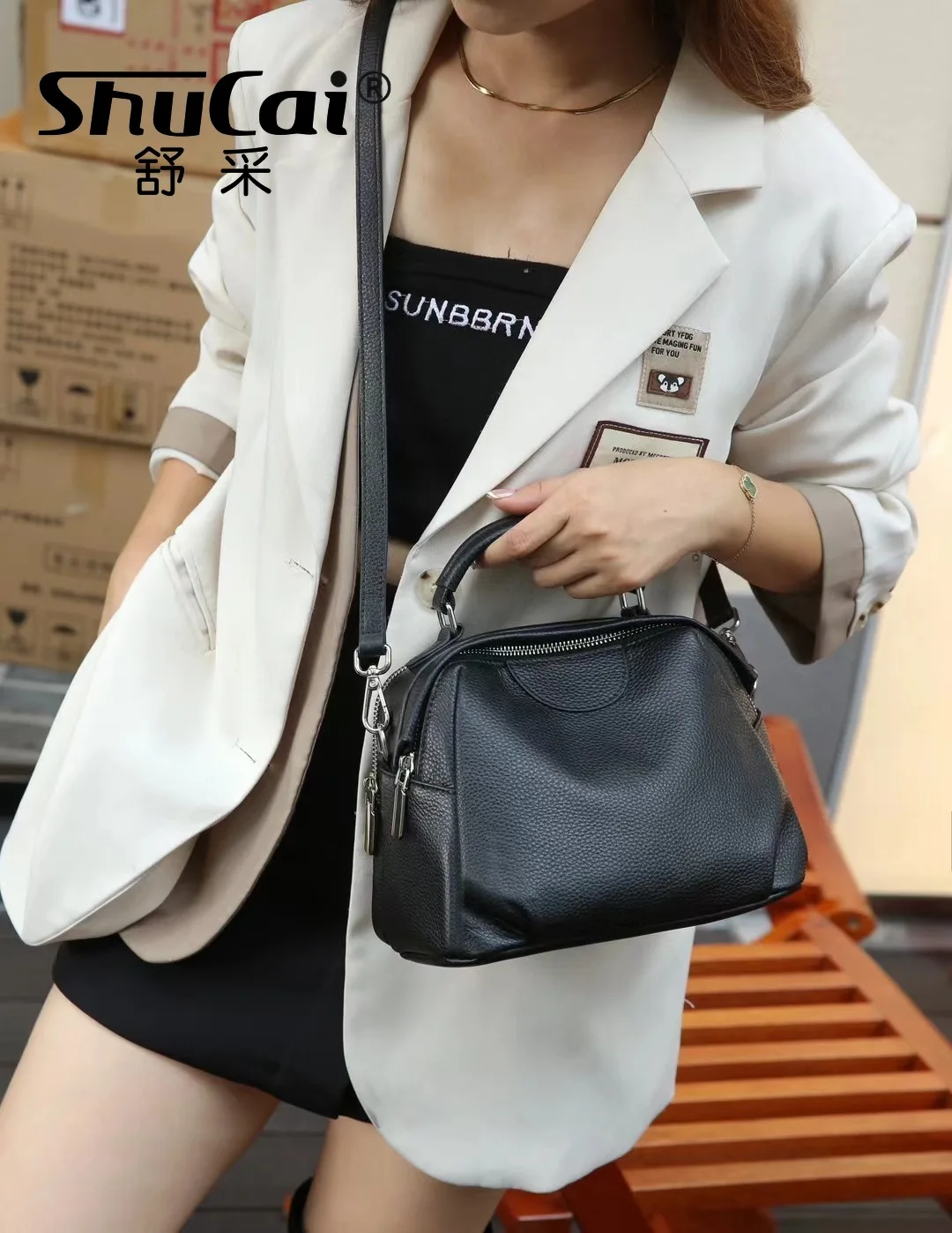 Genuine leather single shoulder crossbody head layer cowhide handbag large capacity soft leather bag