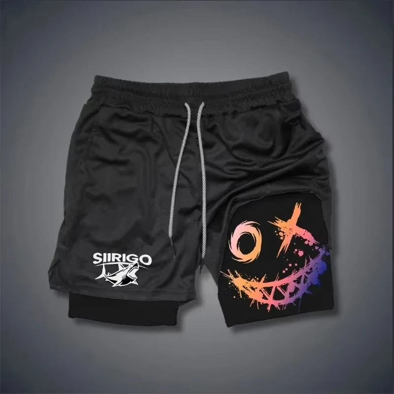 

2025 Men's Smiling Face Printed Fitness Shorts Double-layer 2-in-1 Quick-dry Fitness Outdoor Leisure Training Sports Shorts