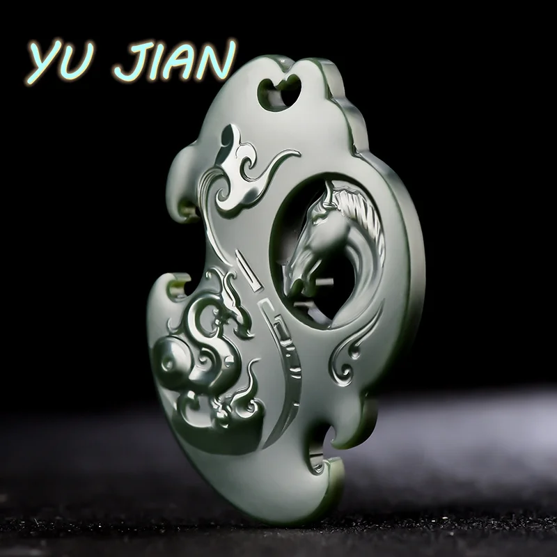 

Authentic Certified Exquisite Natural Jade Carving Dragon Horse Spirit Jadeite Pendant For Men Women Chain Jewelry Necklace